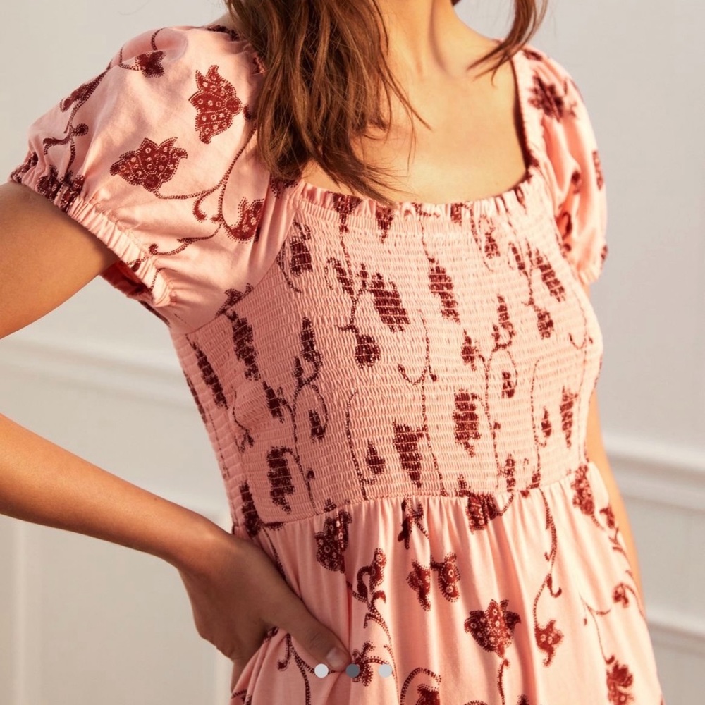 Anthropologie Daily Practice Cotton Smoked Tiered, Puff sleeve Maxi Dress - Picture 4 of 16